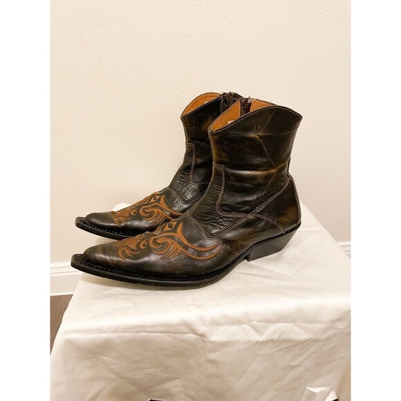 Ferrato Western Low Cut Ankle Boots Mens Cowboy Stitched Sz 8 Pointed Toe - Picture 2 of 11